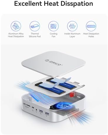 ORICO MiniRaid, Mac mini M4 Dock with Dual-Bay M.2 NVMe/SATA SSD Enclosure for Mac mini M4 Pro, Raid 0/1/PM, USB C HUB with HDMI 4K@60Hz, 10Gbps/5Gbps USB, RJ45, SD/TF, PD 60W for Creator - Image 7