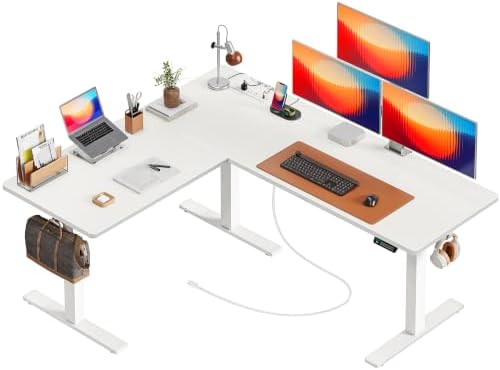 Huuger 63 x 55 Inch L Shaped Standing Desk with Power Outlets by Huuger