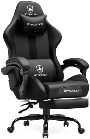 GTPLAYER Gaming Chair with Pocket Spring Cushion, Leather Office Chair with Ergonomic High Back & Lumbar Support for Back Pain Relief, Computer Game Chair for Adults, Black by GTPLAYER