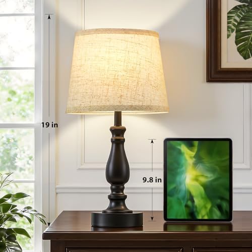 EJIAXIN Table Lamp Set of 2-19" Small Bedside Lamps Modern Lamp for Bedroom Living Room Lamps for Night Stands - Desk Lamps for Home Office End Tables Nightstand Lamps with Beige Linen Shades - Image 2