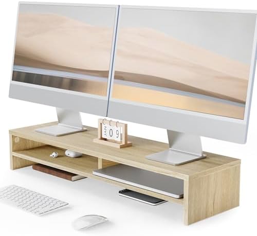 Fenge 31.5 Inch Dual Monitor Stand Riser for Desk, Oak by Fenge