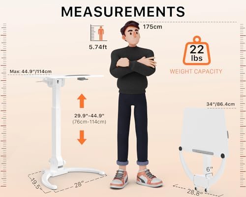 JOY worker Foldable Mobile Standing Desk, Adjustable Portable Desk, White - Image 2