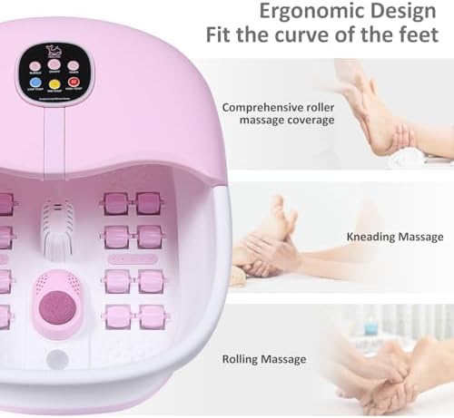 Collapsible Foot Spa Bath Massager with Heat Bubbles and Vibration Massage and Jets, 16oz Tea Tree Oil Foot Soak with Epsom Salt, Foot Bath Basin with Red Light & Remote - Pink - Image 5