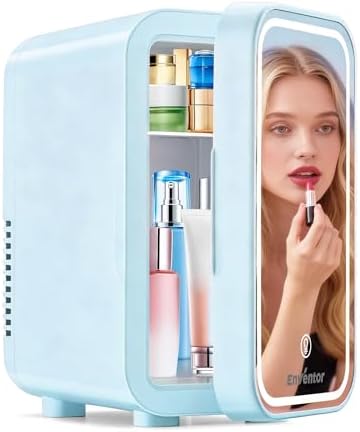 Enventor Mini Fridge with Dimmable LED Mirror, 6L/8 Can, AC/DC Power, Blue by EnventorToBeALifeInventor
