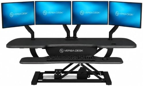 VERSADESK PowerPro 48 Inch Electric Standing Desk Converter – Push-Button Height Adjustable Sit to Stand Desk Riser for Multiple Monitors – Motorized Desktop Workstation with Wide Keyboard Tray, Black by VERSADESK