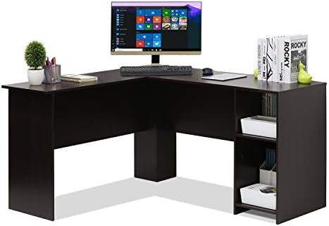 Furinno Indo L-Shaped Computer Desk with Bookshelf, Espresso by Furinno-FitsYourSpaceFitsYourBudget