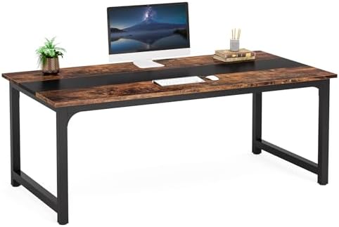 Tribesigns Modern Computer Desk, 63 x 31.5 inch Large Office Desk Computer Table Study Writing Desk Workstation for Home Office, Rustic/Black by Tribesigns