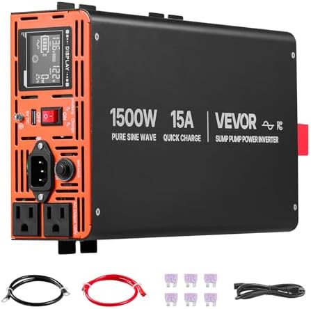 VEVOR 1500W Sump Pump Battery Backup System, LCD Display, Auto Switches to Battery Inverter Power for Sump Pump, Pure Sine Wave, for Basement Protection Emergency and Power Outage, Battery Not Include by VEVOR