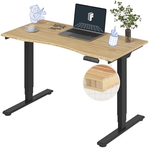 FlexiSpot E6 Bamboo 3-Stage Dual Motor Electric Standing Desk 48 x 24 Sit Stand Up Desk, Holds 220 lbs, Adjustable Height w/ Memory Presets, Solid Bamboo Curved Desktop & Black Frame, Ships in 2 Boxes by Unknown
