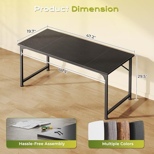 PRAISUN 47 Inch Computer Desk, Office Desk, Spacious Desktop, Black - Image 3