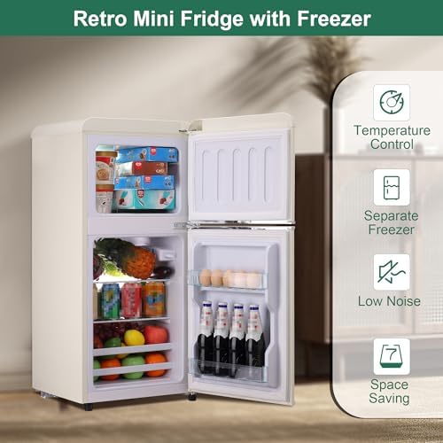 Retro Mini Fridge with Freezer 4.0 Cu. Ft, Small Refrigerator Dual Door - Image 2