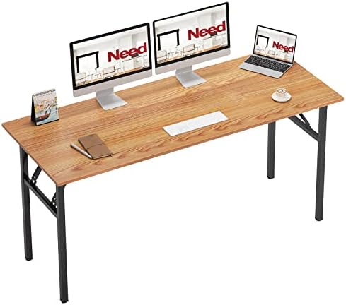 Need Home Office Desk - 62 Inches Large Computer Desk Sturdy Black Table Foldable Desk Gaming Computer Table No Assembly Required Teak AC5BB(157.5 * 60) by Need