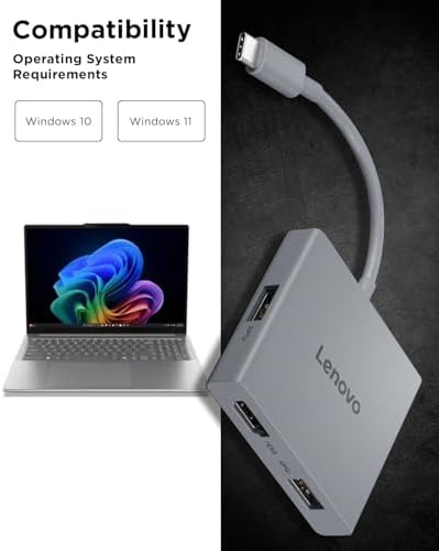 Lenovo USB-C 4 in 1 Travel Hub Block with Integrated Cable, 1x HDMI 4K @ 60Hz, 2X USB-A 3.2, 1x 3.5mm Combo, Luna Grey – Portable, Compact, High-Speed Connectivity Laptops PC Gaming Console Charging - Image 6