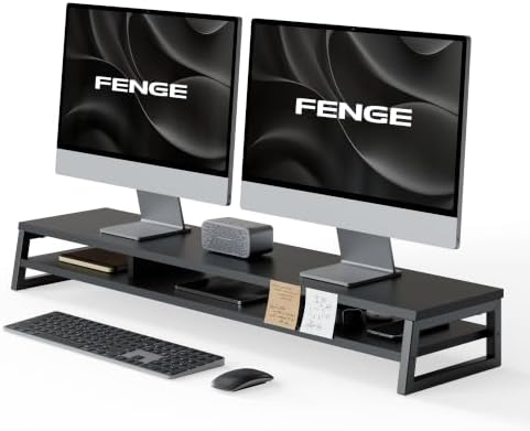 Fenge Dual Monitor Riser for Desk, Open Shelf with 3 Storage Compartments by Fenge