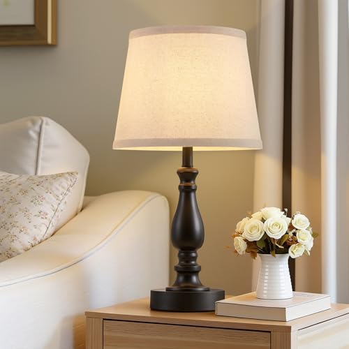Lamp for Bedroom Set of 2 - 19" Small Bedside Table Lamps with Rotary Swithch - Modern Lamps for Living Room Night stands - Desk Lamps for Home Office End Tables with Fabric Linen shade for Reading - Image 3