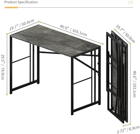 Lutown-Teen Folding Desk 40 inch No Assembly Required, Grey - Image 3
