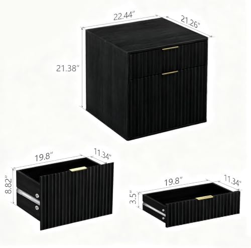 Mini Fridge Stand with Storage, Fluted Mini Fridge Cabinet with 2 Drawers, Wood Refrigerator Table Stand for College Dorm Room, Home Office & Bedroom, Black, 22.4" W - Image 6