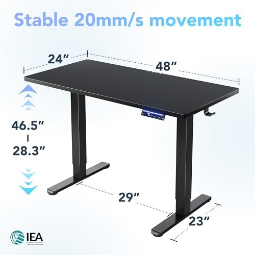 HUANUO One-Piece AI-Powered Electric Standing Desk, Smart APP, Work with Alexa & Google, Adjustable Height, 3 Memory Settings, Sedentary Reminder, Ergonomic Sit-Stand Desk, 48-inch, Black - Image 2