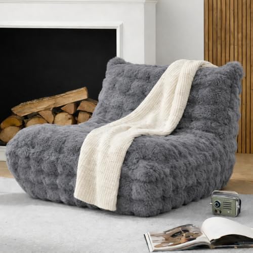 Bean Bag Chairs with Filler Faux Fur Fireside (Light Grey) by KKdema