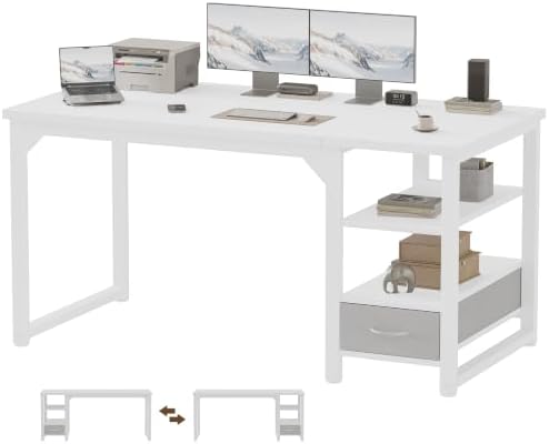 Mericonia 54 in Computer Desk with Drawer, 1" Thick Reversible Office Desk by MERICONIA