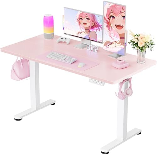 ErGear Height Adjustable Electric Standing Desk, 48 x 24 Inches Sit Stand up Desk, Memory Computer Home Office Desk, Pink by ErGear