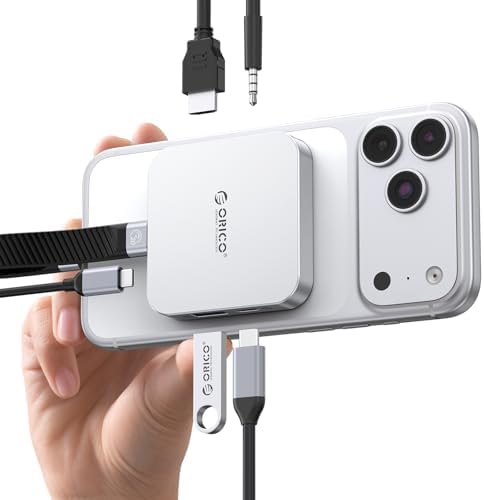 ORICO 10Gbps Magnetic M.2 Docking Station, 6-in-1 USB C HUB & M.2 2230 NVMe Enclosure with HDMI 4K@60Hz, USB-A&C 3.2, 100W PD, AUX, USBC Dock for iPhone 17/16/15 Pro/Pro Max by ORICO