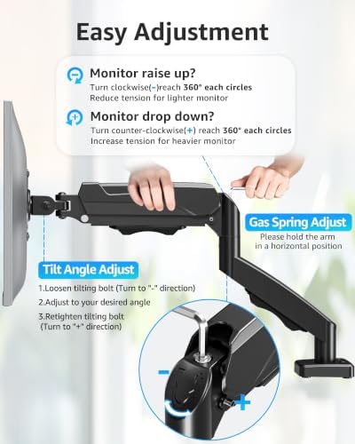 MOUNTUP Single Monitor Desk Mount Holds Screen up to 32 inch, Height Adjustable Monitor Arm, Full Motion Computer Monitors Stand with Clamp/Grommet Base, VESA Mounts Fit 4.4-19.8lbs Computer, Black - Image 2
