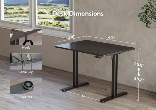Claiks Electric Height Adjustable Standing Desk, 40x24 Inch, Black - Image 3