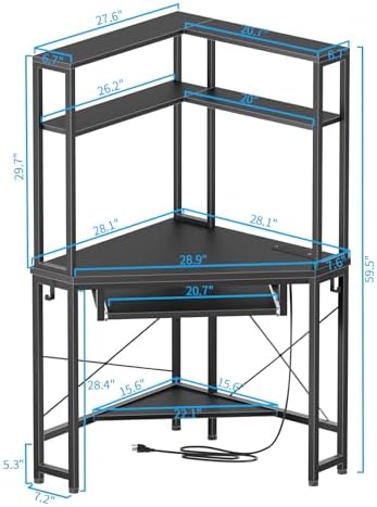Corner Desk with Hutch and LED Light, Keyboard Tray, Black - Image 3