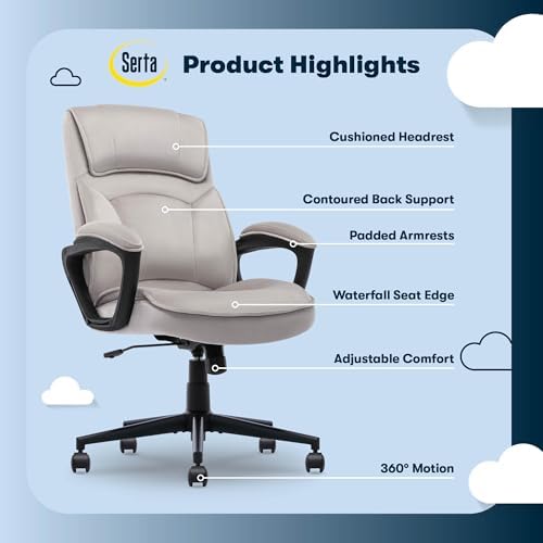 Serta Executive Office Chair with Lumbar Support, Soft Velvet Fabric Chair - Image 3
