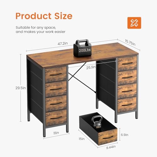 Sweetcrispy 47" Computer Desk with 8 Drawers, Home Office Desks, Brown - Image 3