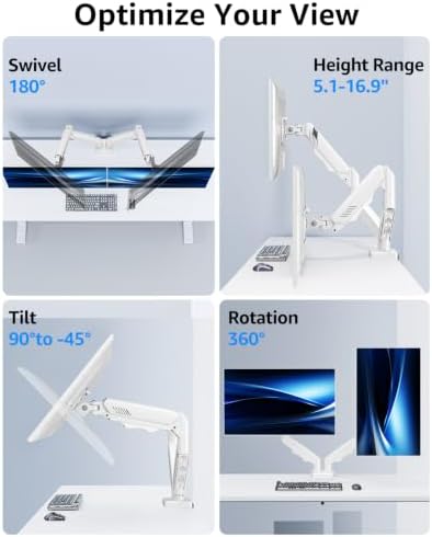 Dual Monitor Stand fits up to 32 inch, 4.4-19.8 lbs Computer Screens, Dual Monitor Desk Mount Height Adjustable, Monitor Arms for 2 Monitors, Home Office VESA Mounts, Freelift White - Image 6