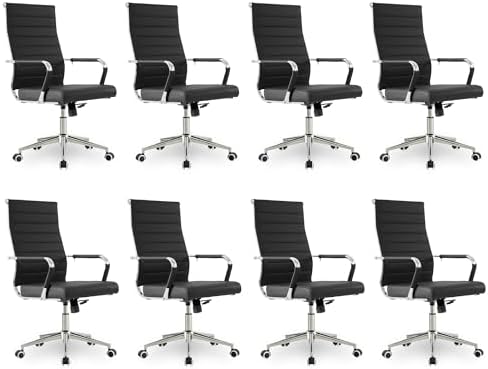 Okeysen Office Desk Chair, Ergonomic Leather Modern Conference Room Chairs, Executive Ribbed Height Adjustable Swivel Rolling Chair for Home Office Set of 8. (Black) by Lepdep