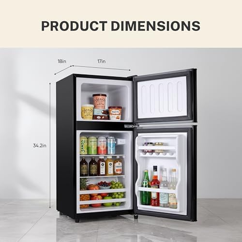 3.2 Cu.Ft Mini Fridge with Freezer, 2 Door Small Refrigerator with Adjustable Thermostat Energy-efficient Low Noise, Compact Fridge for Bedroom, Office, Dorm, Matte Black - Image 2