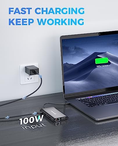 UtechSmart Triple Monitor USB-C Laptop Docking Station 11-in-1 Dock (Black) - Image 4