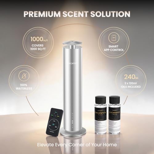 Waterless Essential Oil Diffuser for Large Room up to 1000 Sq Ft - Smart Hotel Scent Diffuser for Home with App, Remote & Timer, Whisper-Quiet Aluminum, Includes 2 x 120ml Oils - Image 2