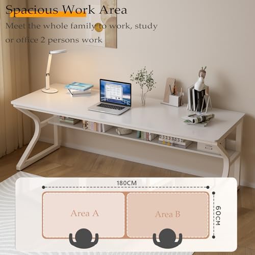 OSCHF 71-Inch Extra Long Desk with Storage Shelf, Warm White - Image 3