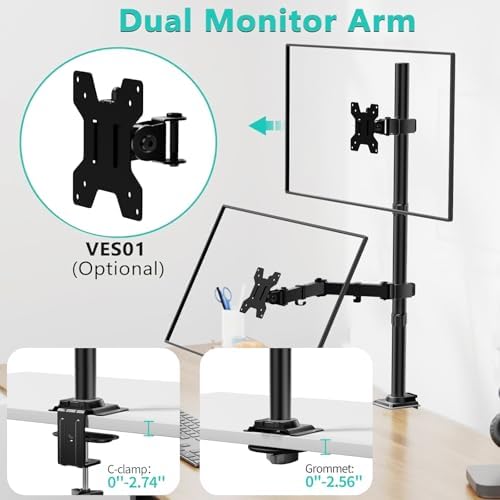 WALI Tall Monitor Arm Mount for Desk for 13-34 inch Screens, 22 lbs per Arm - Image 6