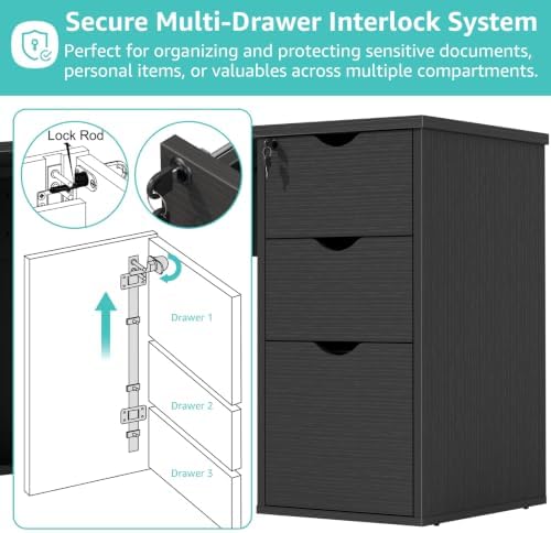 WINAZ 66" L Shaped Desk with 6 Lockable Drawers, Black Corner Computer Desk - Image 6