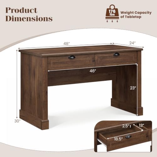 Tangkula 48” Computer Desk with 2 Drawers, Farmhouse Executive Desk - Image 3