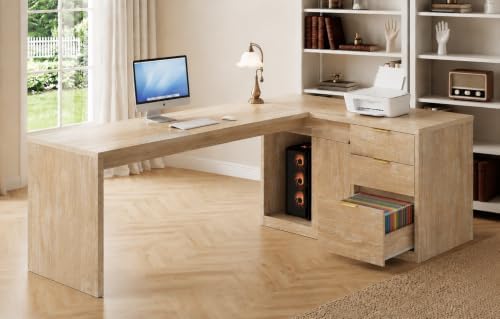 78.7" L-Shaped Office Desk with Drawers and File Cabinet Natural by Homiflex