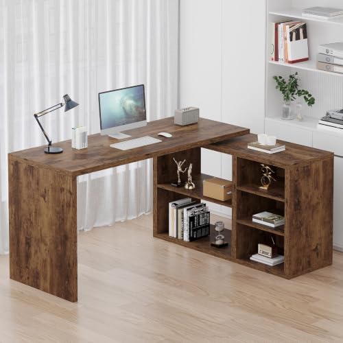 HSH L Shaped Desk with Storage, Home Computer Desk, Rustic Brown, 55 Inch - Image 6