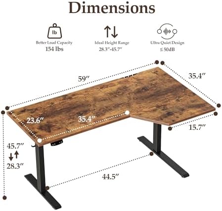 Klicelor L Shaped Standing Desk 59 x 35.4 Inch, Electric Height Adjustable Corner Desk for Home Office Workstation, Ergonomic Sit Stand Computer Table with Memory Controller, Rustic Brown - Image 3