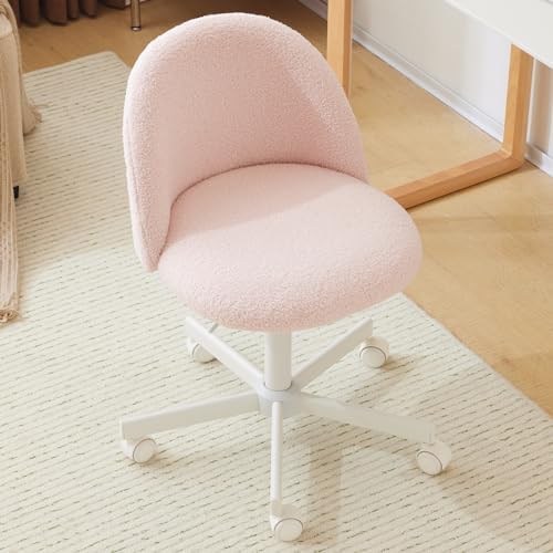 VINGLI Cute Candy Chair Armless Comfy Small Office Desk Vanity Chair with Wheels & Lumbar Support,Teddy Adjustable Rolling Swivel Computer Task Ch for Home Office,Bedroom,Gentle Pink by VINGLI