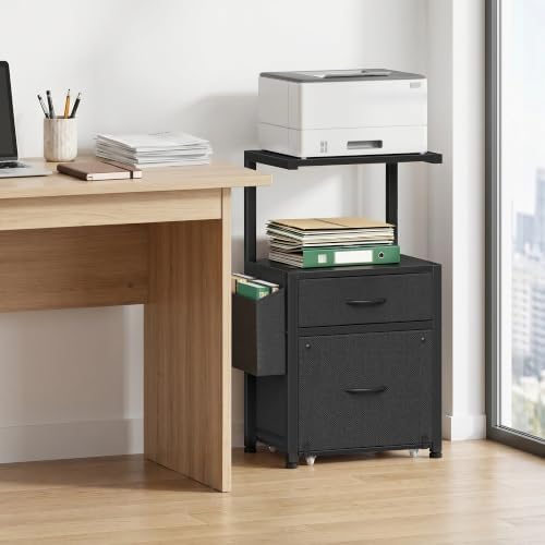 HIGDBFE File Cabinet with 2 Fabric Drawers and Printer Stand, Black - Image 2