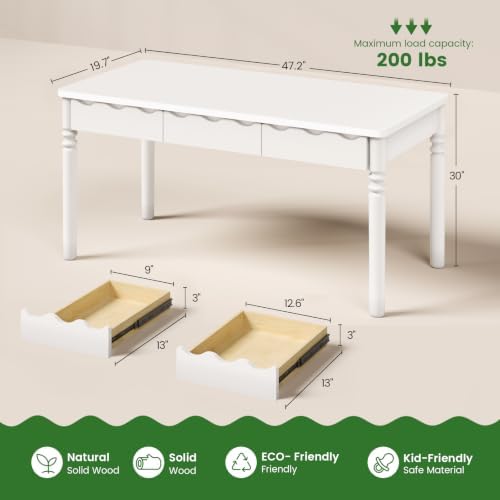 SEDETA Solid Pine Wood Computer Desk, 47'' Executive Home Office Desk with 3 Wood Drawers for Work Study Writing Bedroom, Makeup Vanity Desk, White - Image 2