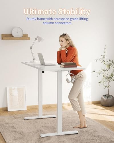 YIHAYO Electric Standing Desk, 63 x 24 Inches Stand Up Desk with Splice Board, Adjustable Height Desk, Computer Desk for Home Office, White Frame/White Top - Image 4