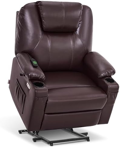 MCombo Oversized Power Lift Recliner Chair for Elderly, Lift Chair with Heat and Massage for Big and Tall, USB&Type C Ports, Cup Holders, Faux Leather R7510 (Dark Brown, Large-Wide) by MCombo