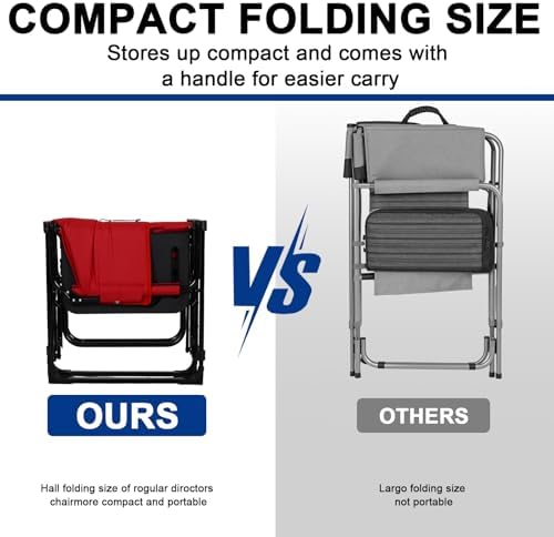Romswi 2Pack Director Chairs for Outdoor, Folding Camping Chair, Compact Directors Chair Side Table and Side Bag, Heavy Duty Oversize Chair for Beach Fishing Picnic, Holds up to 400 lbs Red - Image 6