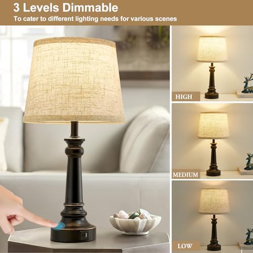 EJIAXIN Touch Lamps for Nightstand Set of 2 - Black Table Lamp for Bedroom Dimmable Bedside Lamp with USB C+A Ports - Lamps for Night Stands Living Room End Table,2 LED Bulbs Included - Image 2